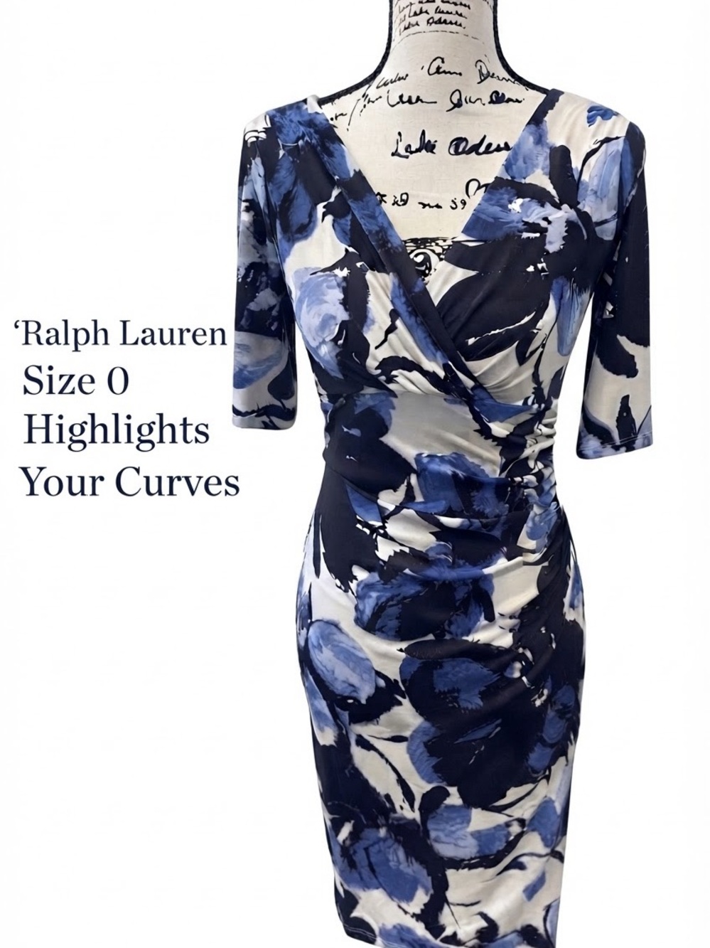 Ralph Lauren Blue and White Floral Wrap-Front Midi Dress